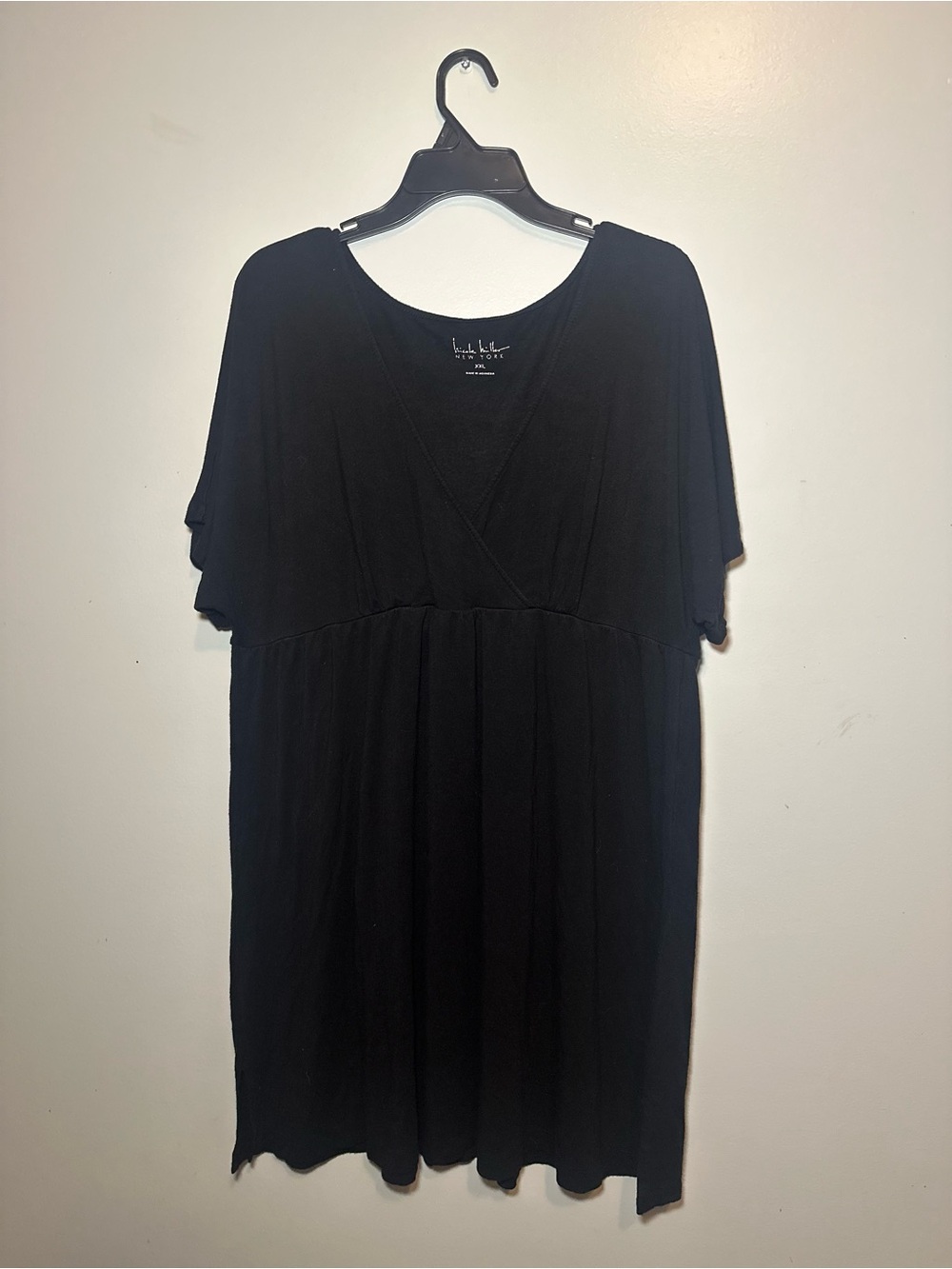 Nicole Miller New York XXL Black Wrap Front Short Sleeve Flowy Dress
